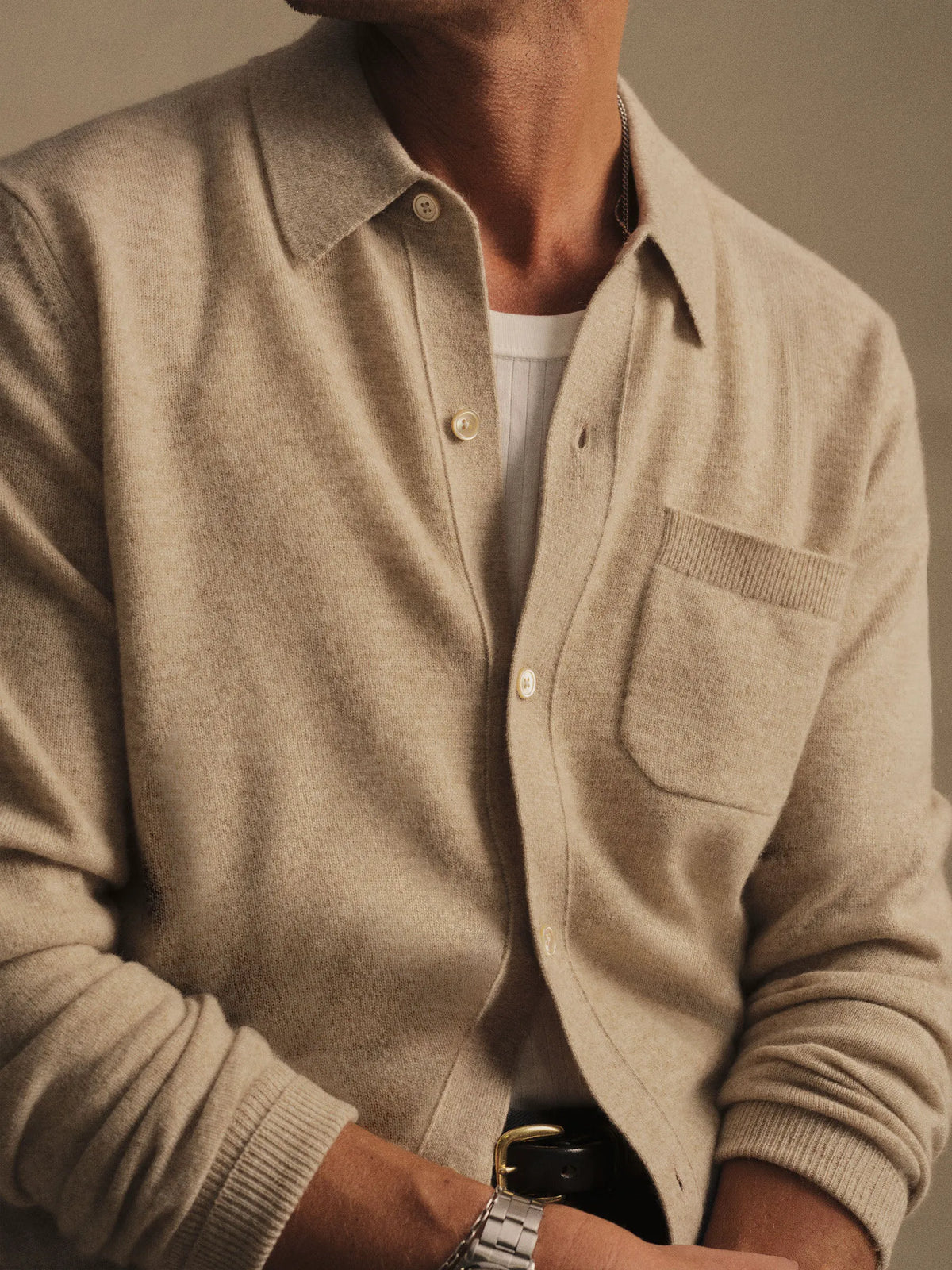 Beach Pebble California Cashmere Collared Cardigan