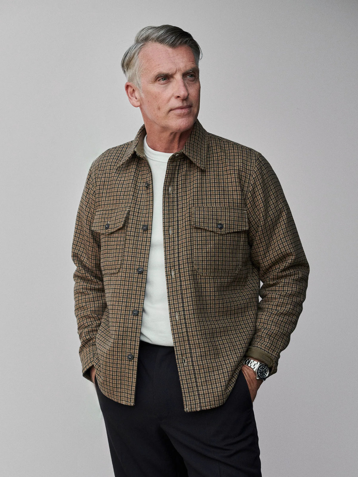 Golden Brown Gun Club Check Wool Plaid CPO Jacket