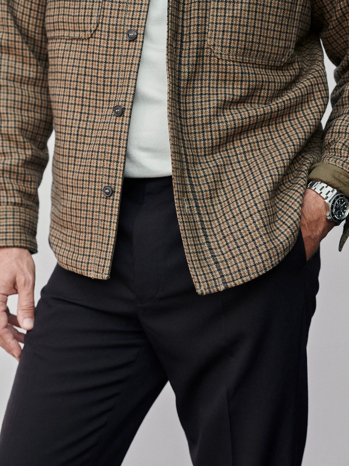 Golden Brown Gun Club Check Wool Plaid CPO Jacket