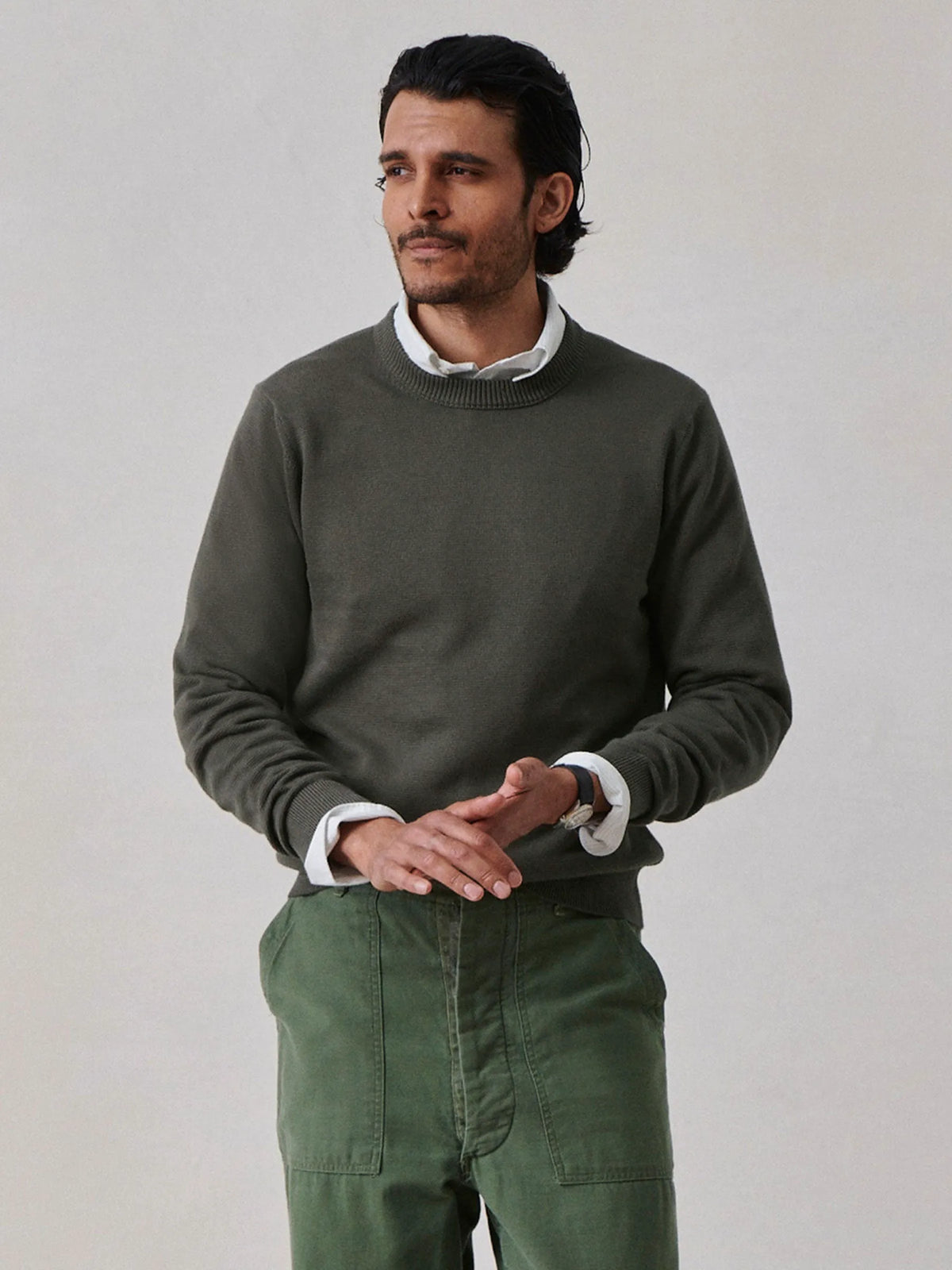 Dark Olive Vintage Dyed Cotton Traveler Sweater