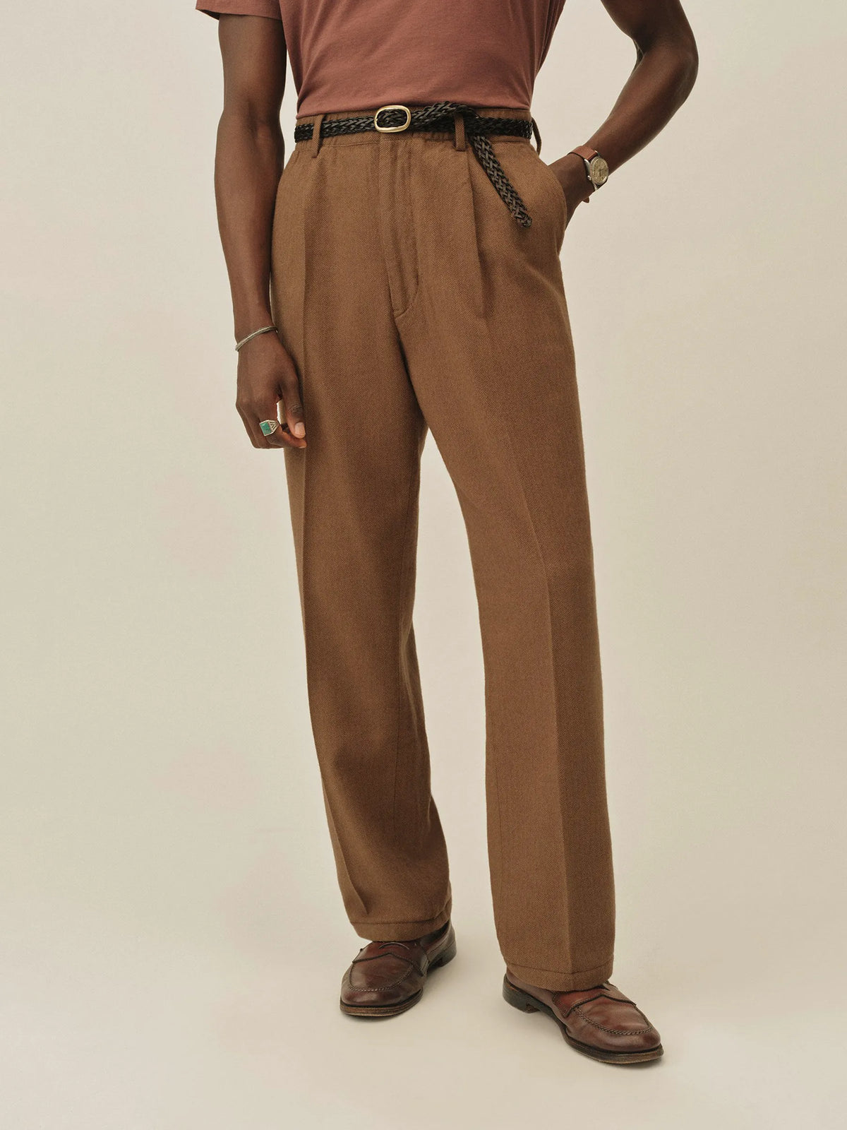 Chestnut Herringbone Cloudloom Cotton Wool Romeo Pant