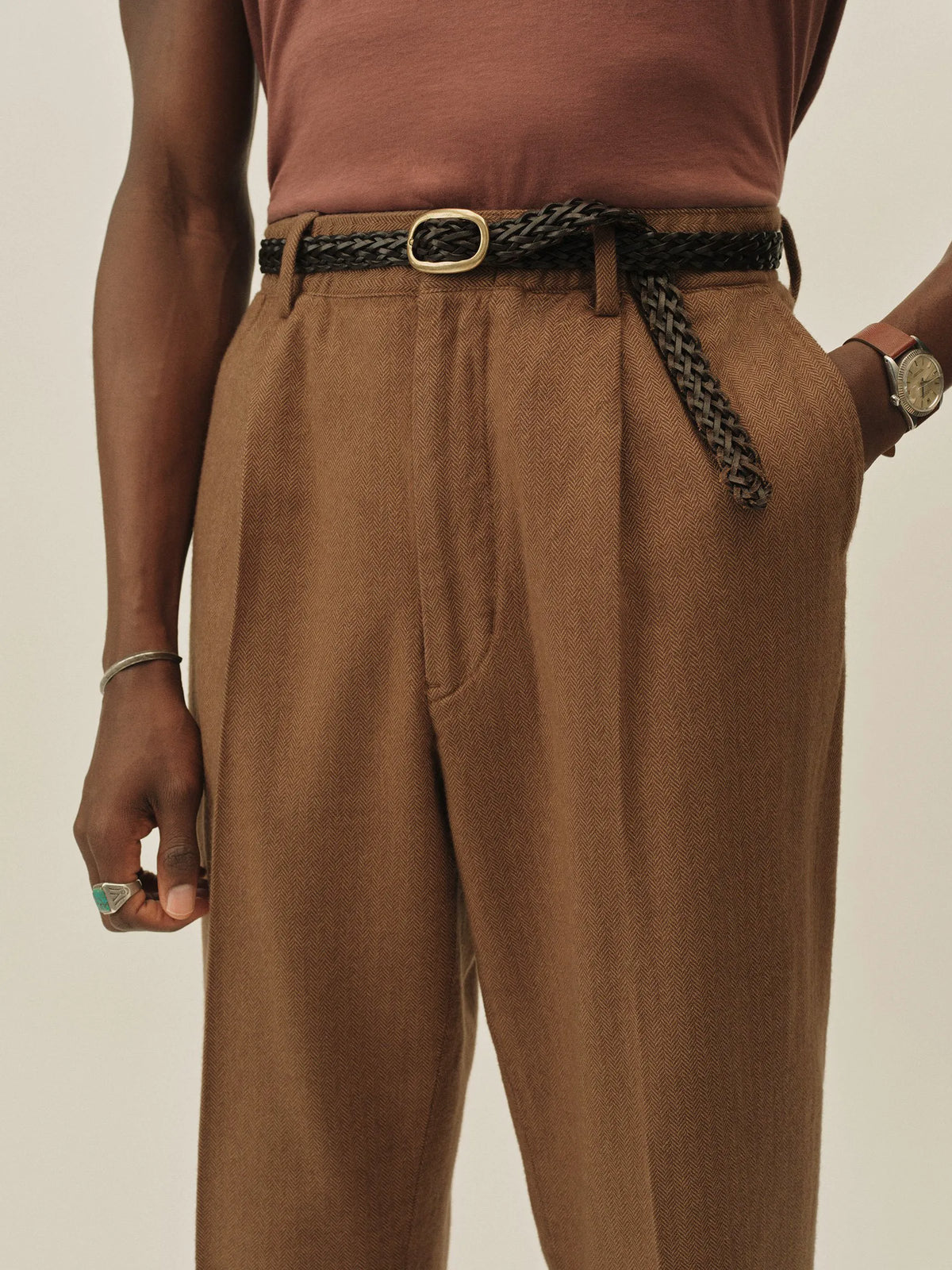 Chestnut Herringbone Cloudloom Cotton Wool Romeo Pant