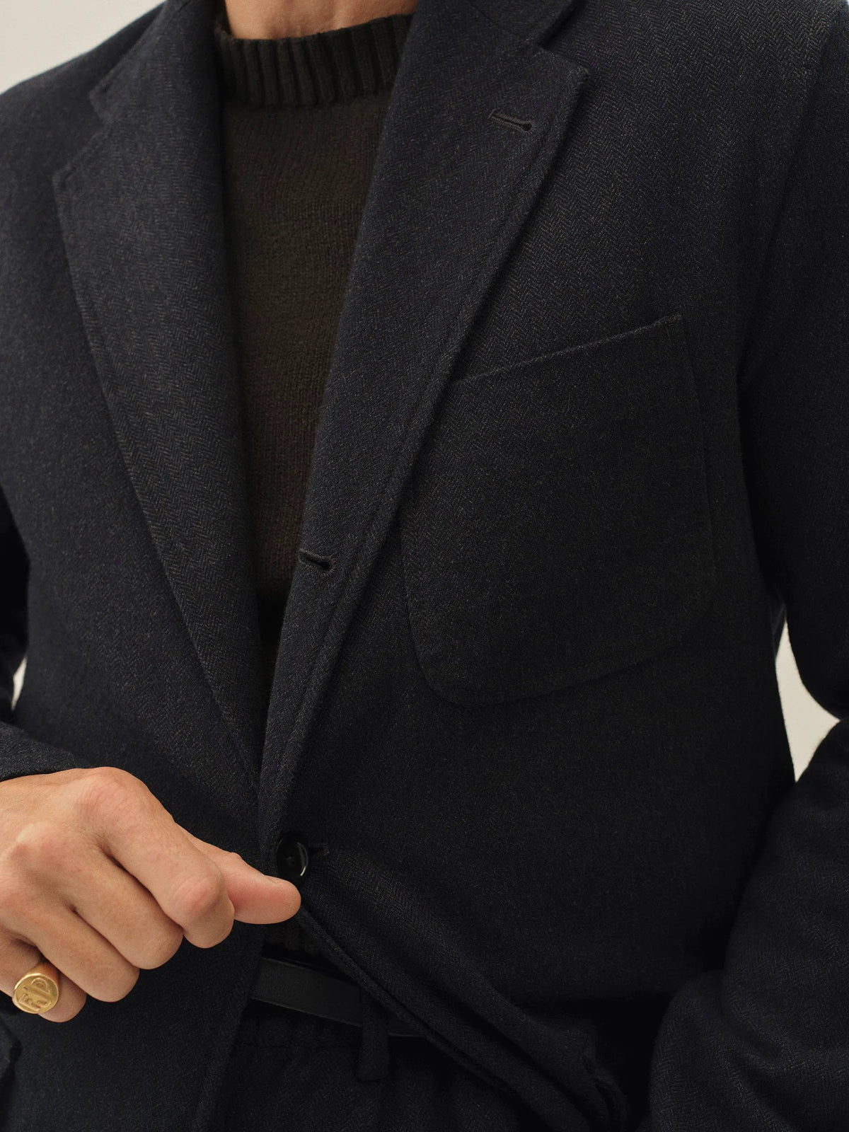Navy Charcoal Herringbone Cloudloom Cotton Wool Carry-On Jacket