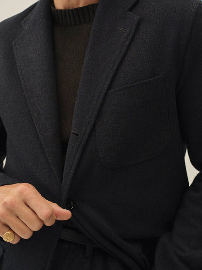 Navy Charcoal Herringbone Cloudloom Cotton Wool Carry-On Jacket