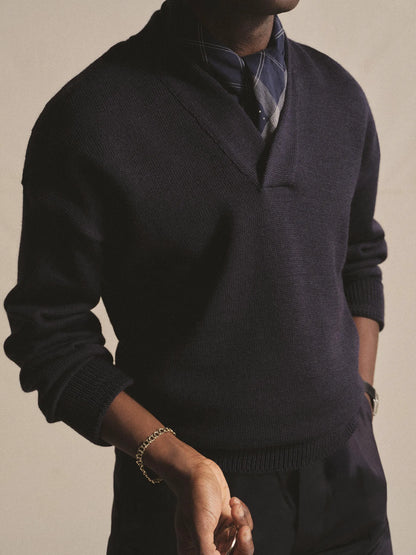 Navy Anatomica Wool V Neck Sweater