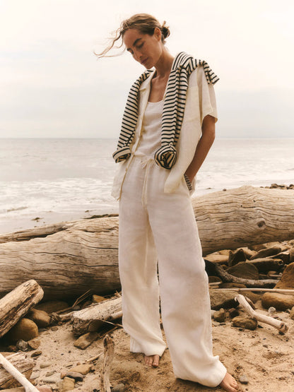 Sea Shell Crosshatch Linen Camp Shirt