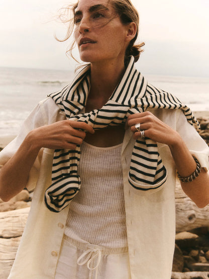 Sea Shell Crosshatch Linen Camp Shirt