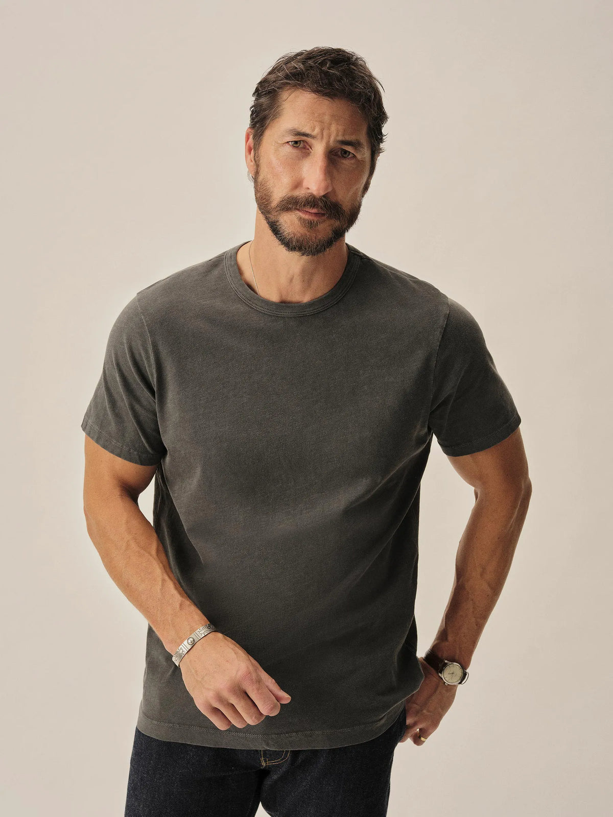 Coal Venice Wash Slub Curved Hem Tee