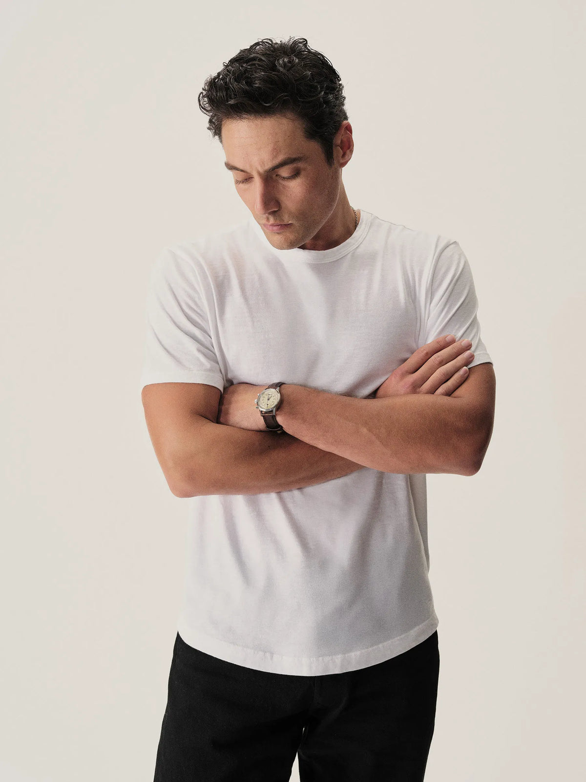 White Slub Curved Hem Tee