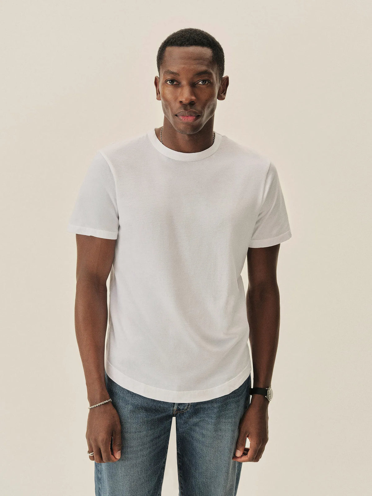White Pima Curved Hem Tee
