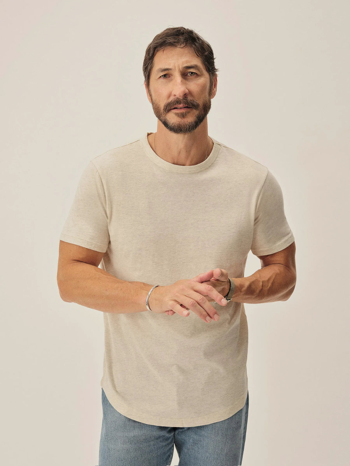 Heather Oat Pima Curved Hem Tee