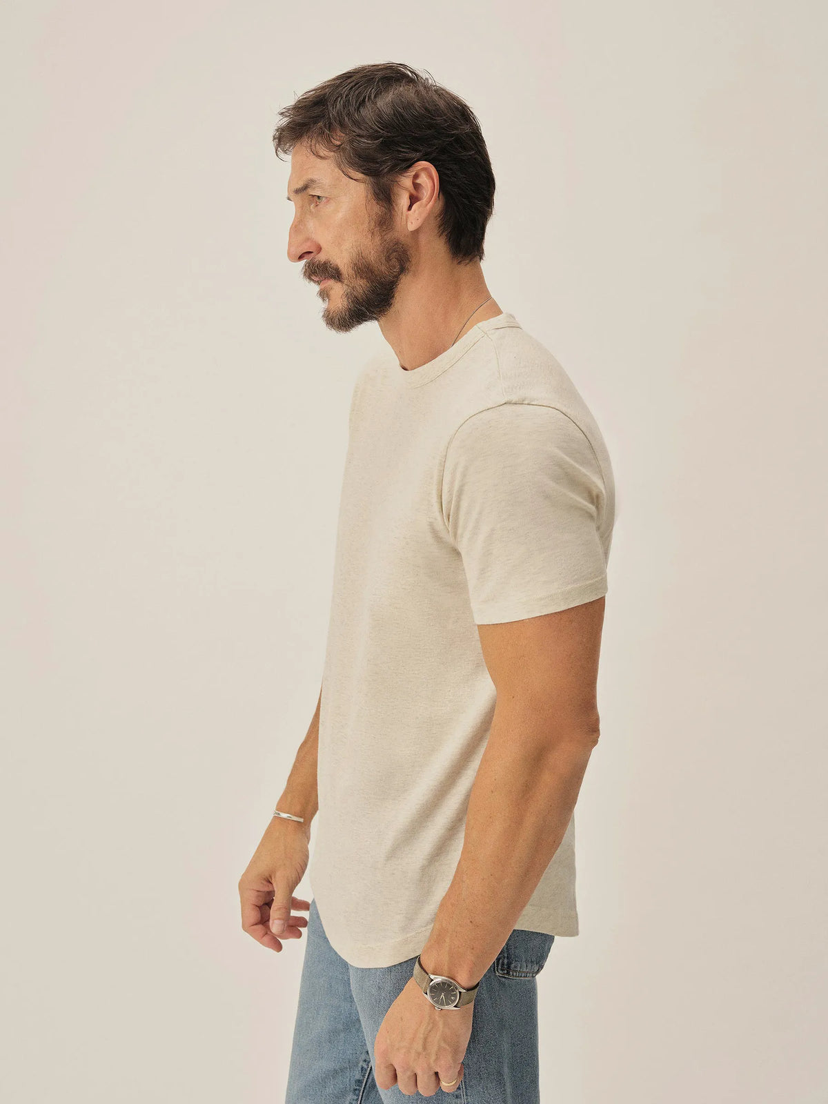Heather Oat Pima Curved Hem Tee