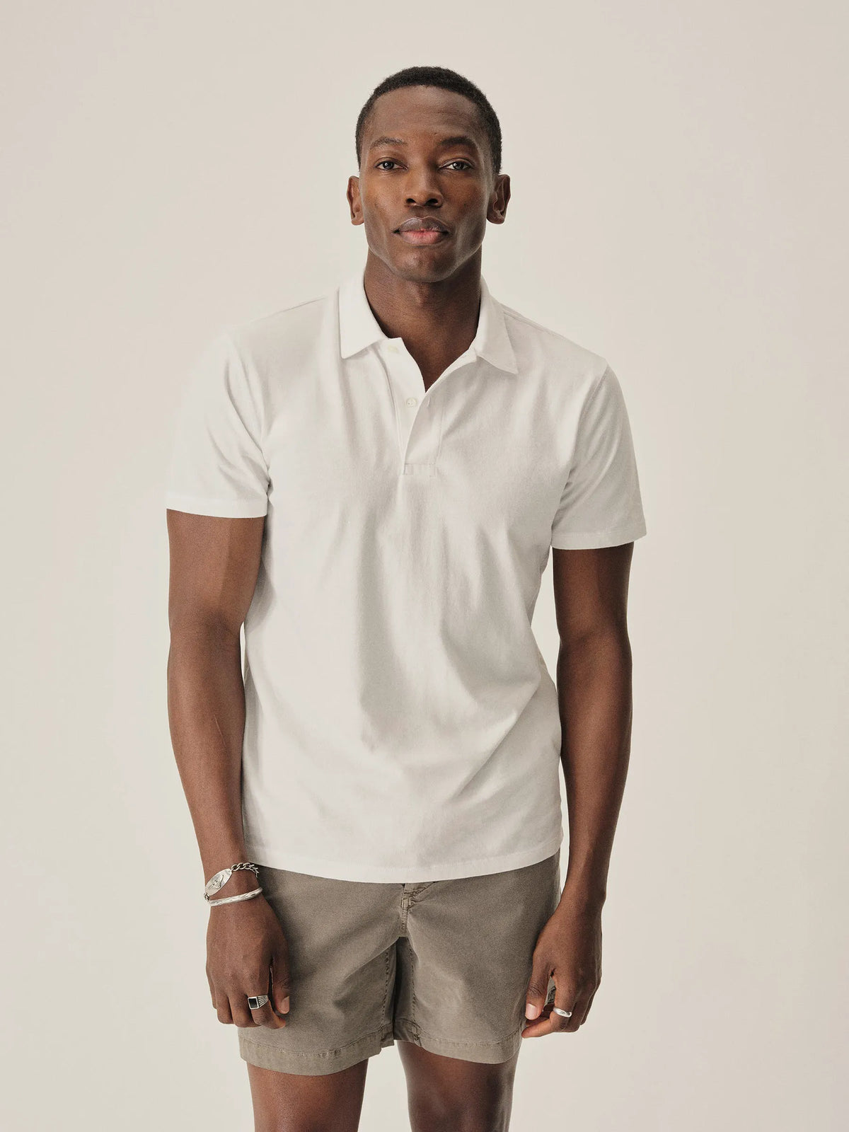 White Sueded Cotton Polo