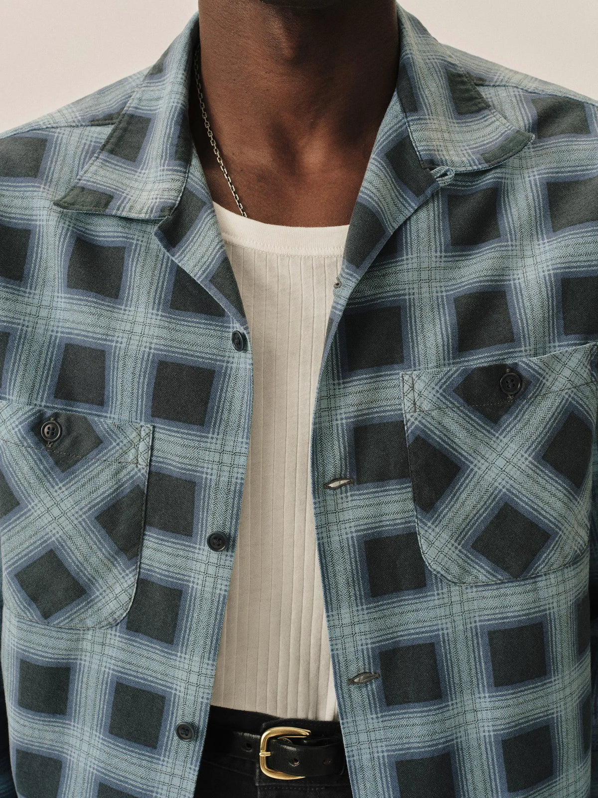 Blue Gradient Plaid Case Study Camp Shirt