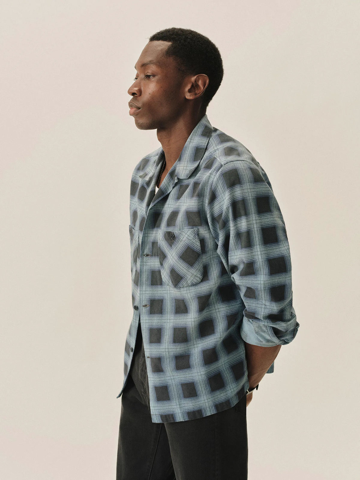 Blue Gradient Plaid Case Study Camp Shirt