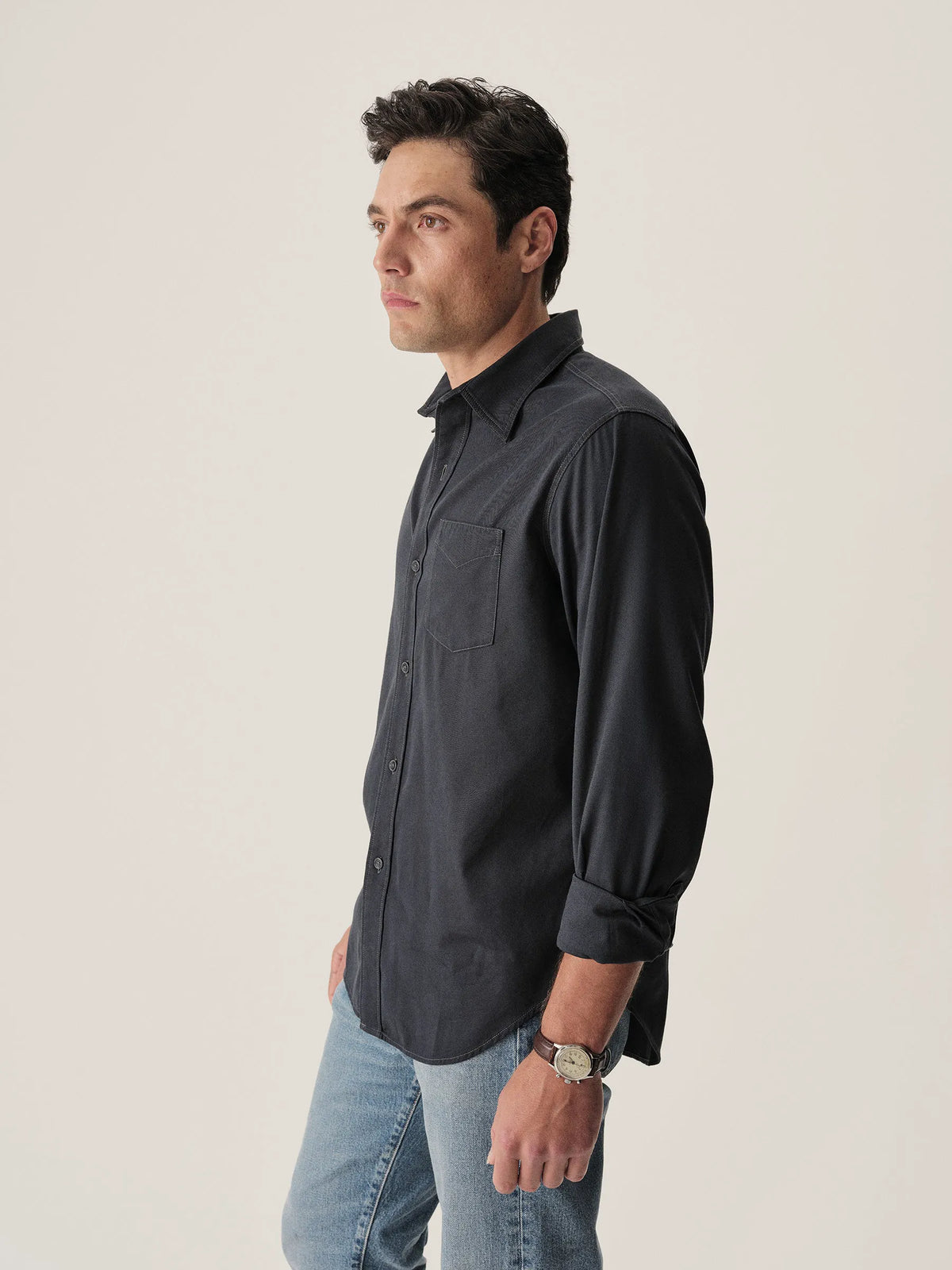 Dress Navy Draped Twill One Pocket Shirt