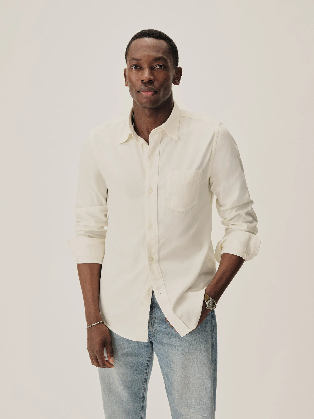 Natural Draped Twill One Pocket Shirt