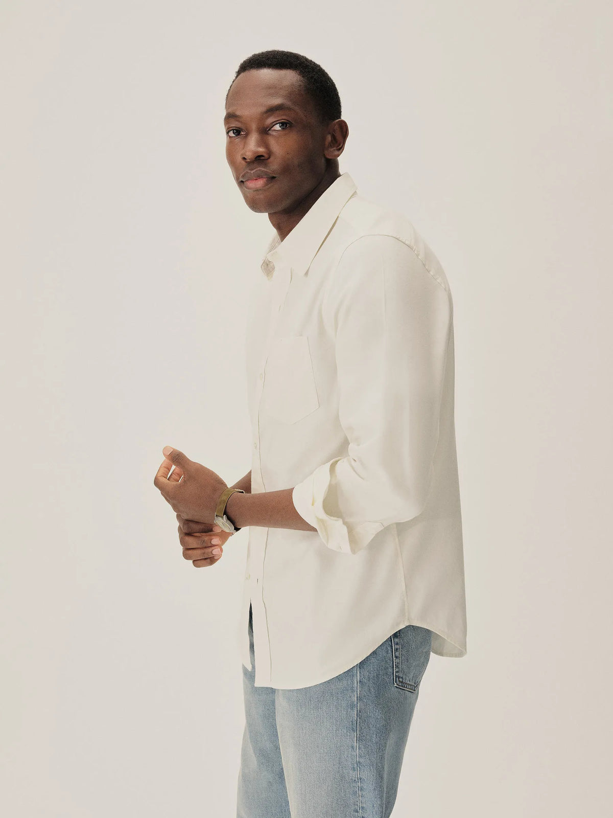 Natural Draped Twill One Pocket Shirt