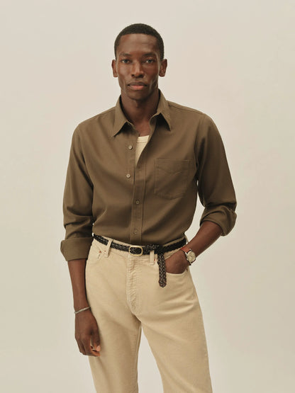 Deep Olive Draped Twill One Pocket Shirt