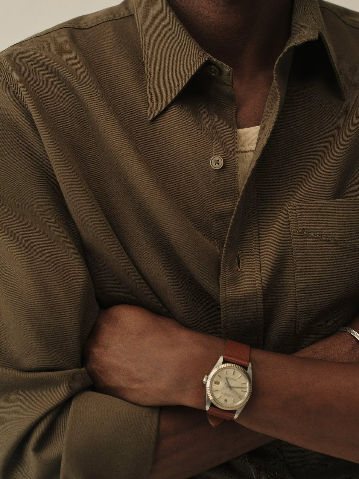 Deep Olive Draped Twill One Pocket Shirt