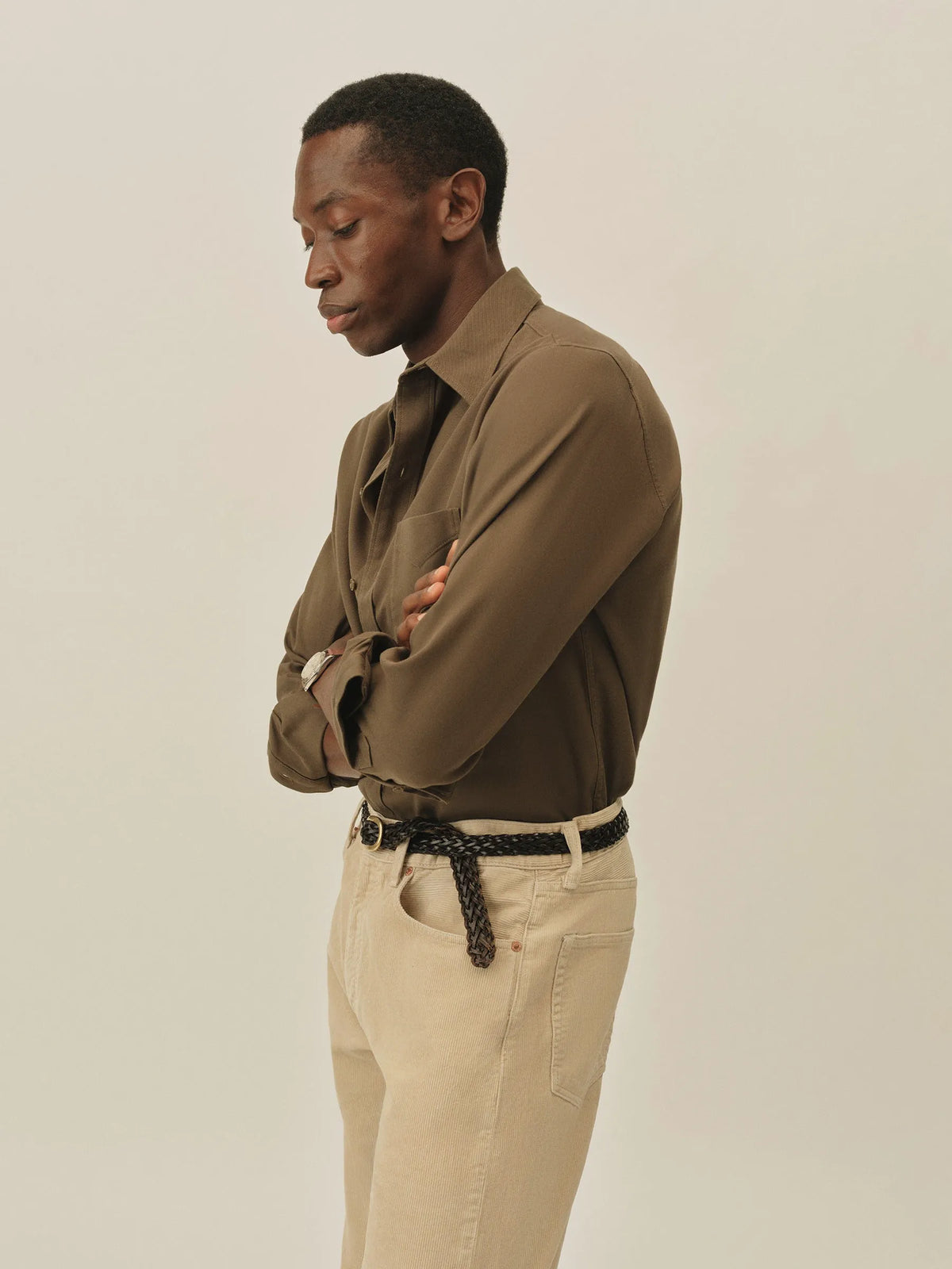 Deep Olive Draped Twill One Pocket Shirt