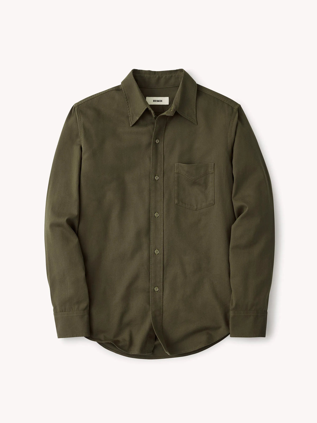 Deep Olive Draped Twill One Pocket Shirt