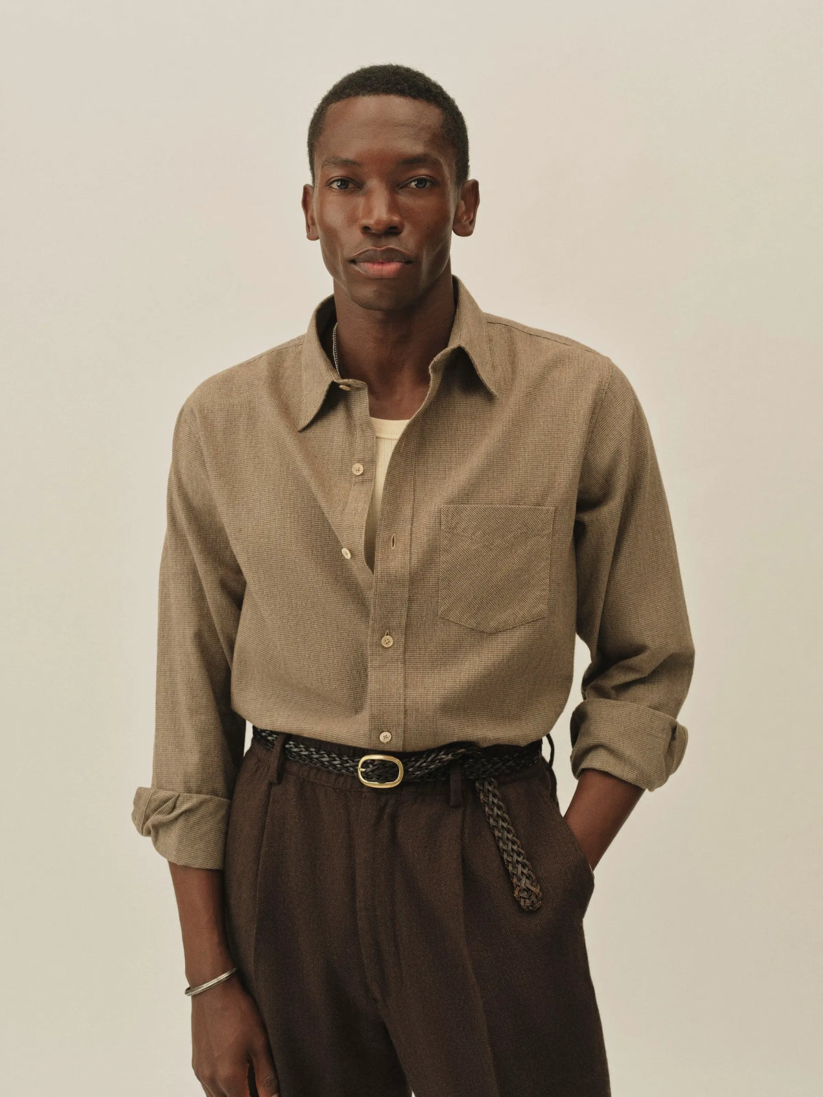 Cedar Houndstooth Pacific Twill Flannel One Pocket Shirt