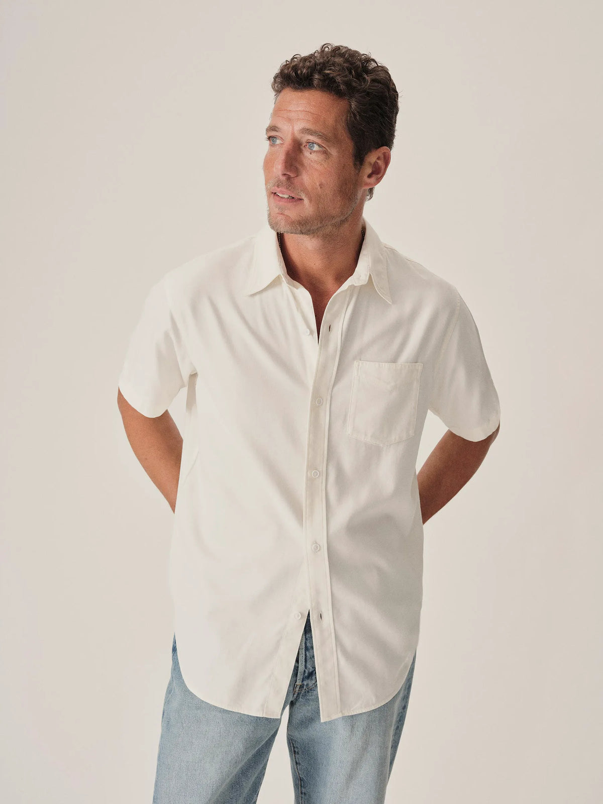 Natural Draped Twill S/S One Pocket Shirt
