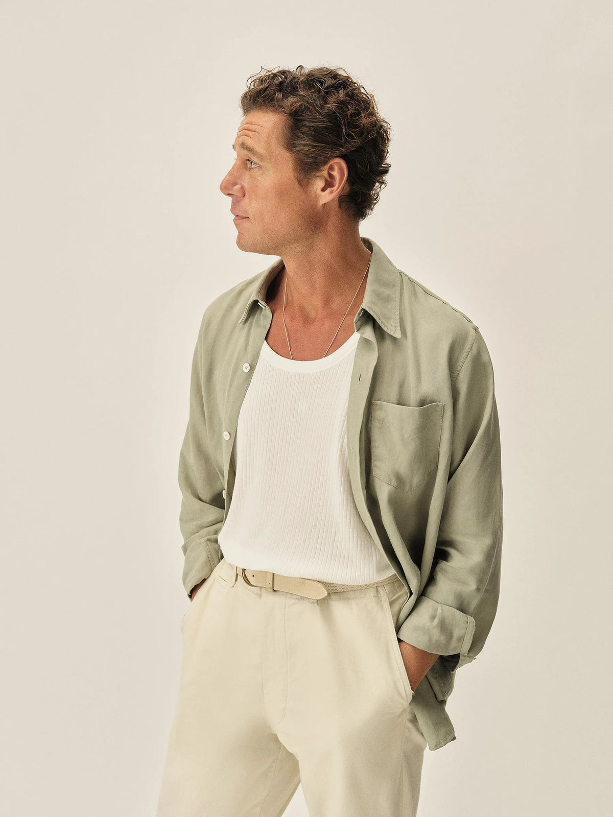 Light Agave Draped Linen Lounge Lizard Shirt