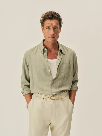 Light Agave Draped Linen Lounge Lizard Shirt