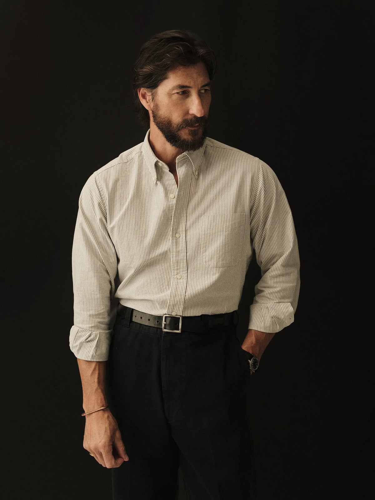 Olive/White Brook Stripe Big Oxford