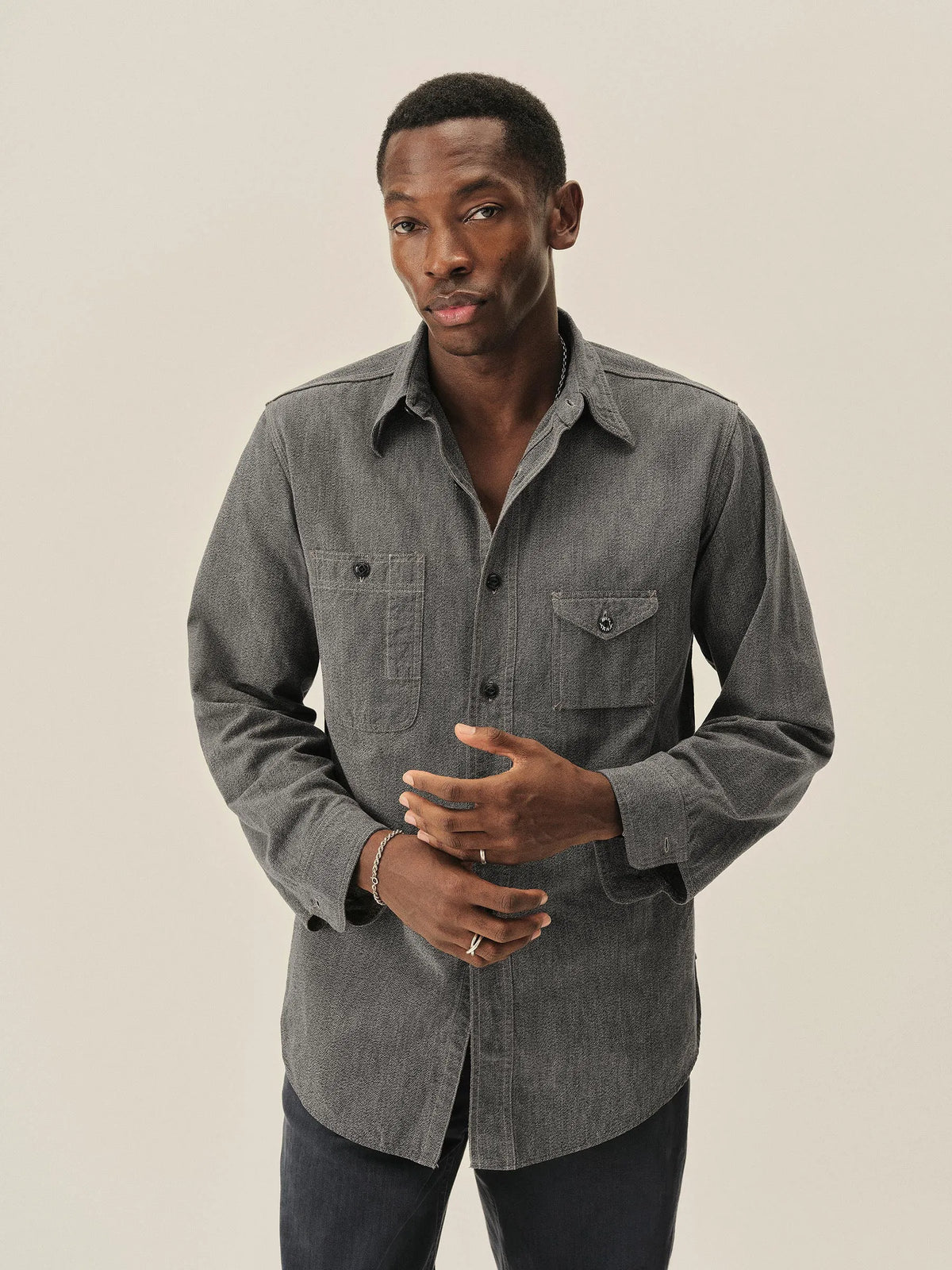 Salt and Pepper Jaspe Big Yank X Buck Mason 2-Pocket Asymmetrical Work Shirt