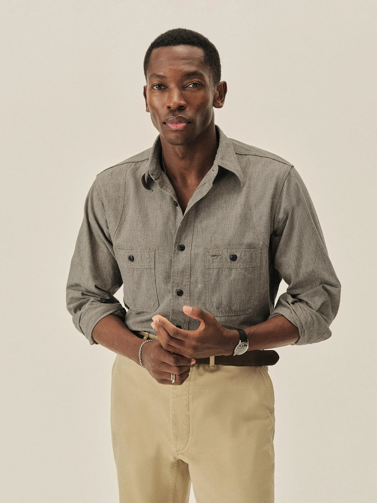 Oatmeal Jaspe Big Yank X Buck Mason 2-Pocket Ventilated Work Shirt