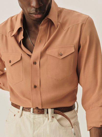 Burnt Orange Sunset Rayon Western Shirt