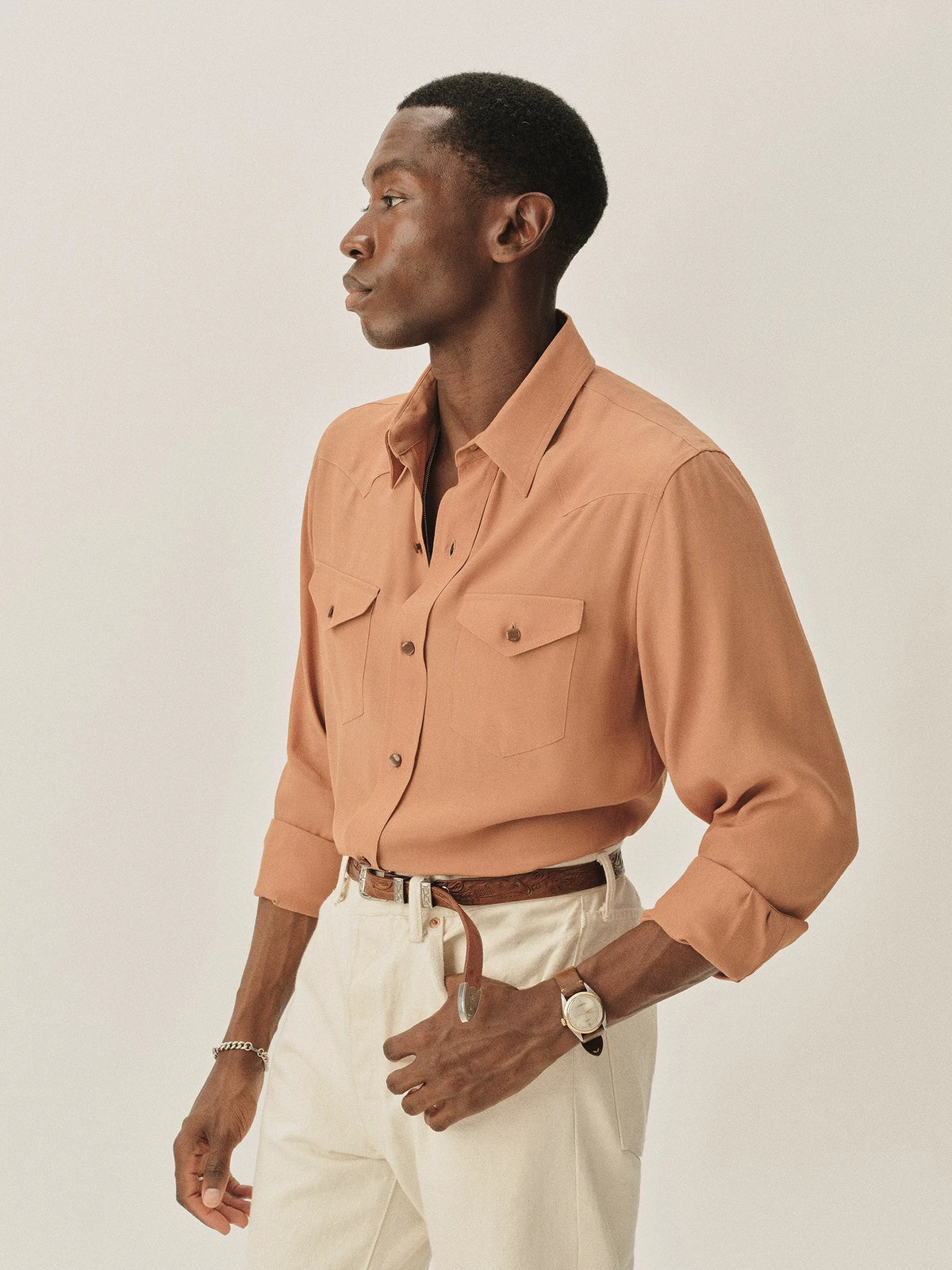 Burnt Orange Sunset Rayon Western Shirt