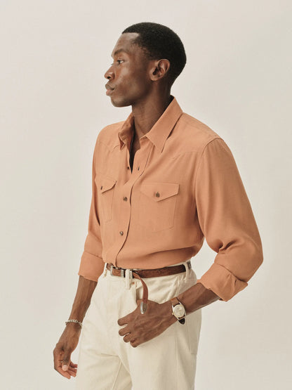 Burnt Orange Sunset Rayon Western Shirt
