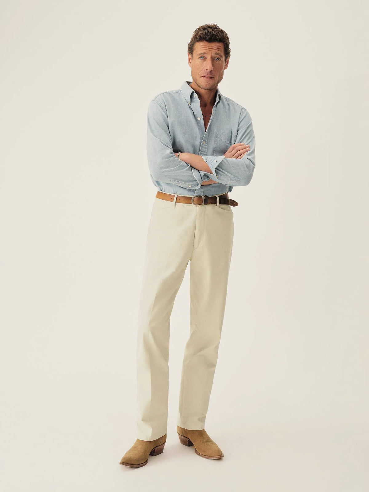 Pearl Snap White Cotton Twill El Camino Pant