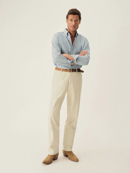 Pearl Snap White Cotton Twill El Camino Pant
