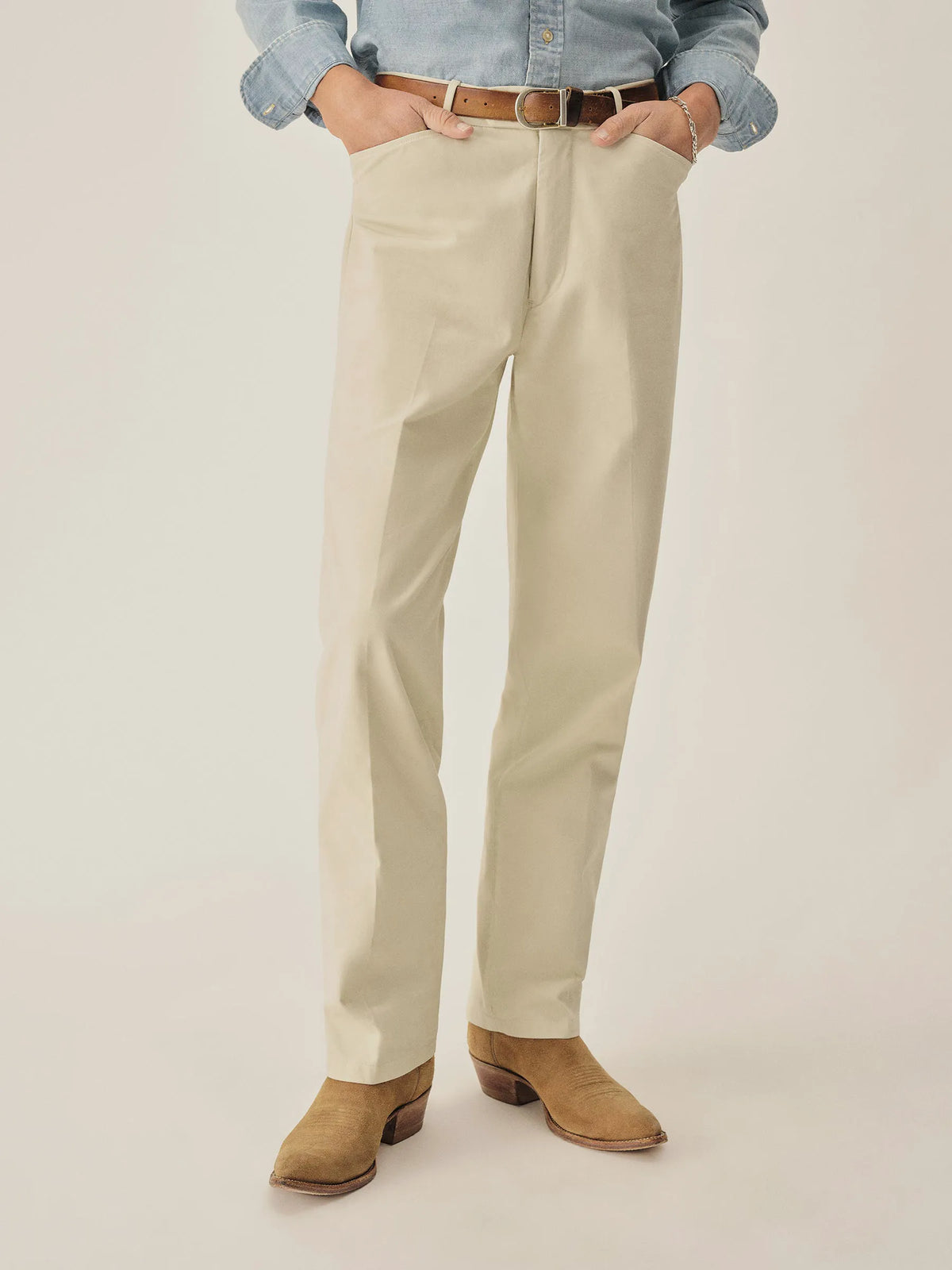 Pearl Snap White Cotton Twill El Camino Pant