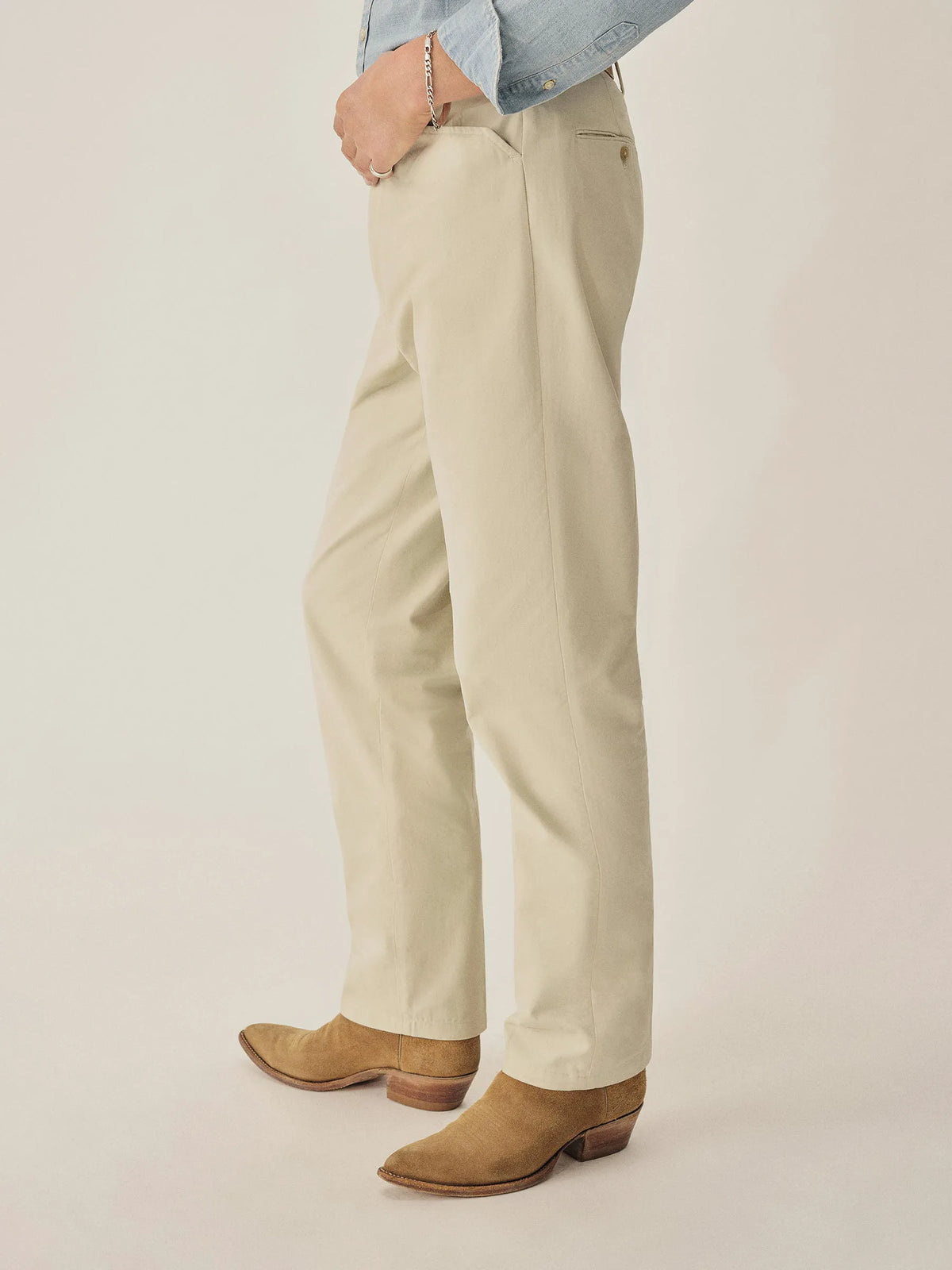 Pearl Snap White Cotton Twill El Camino Pant