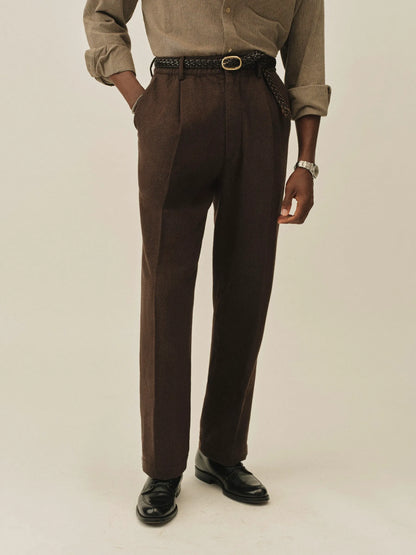 Dark Brown Herringbone Cloudloom Cotton Wool Romeo Pant