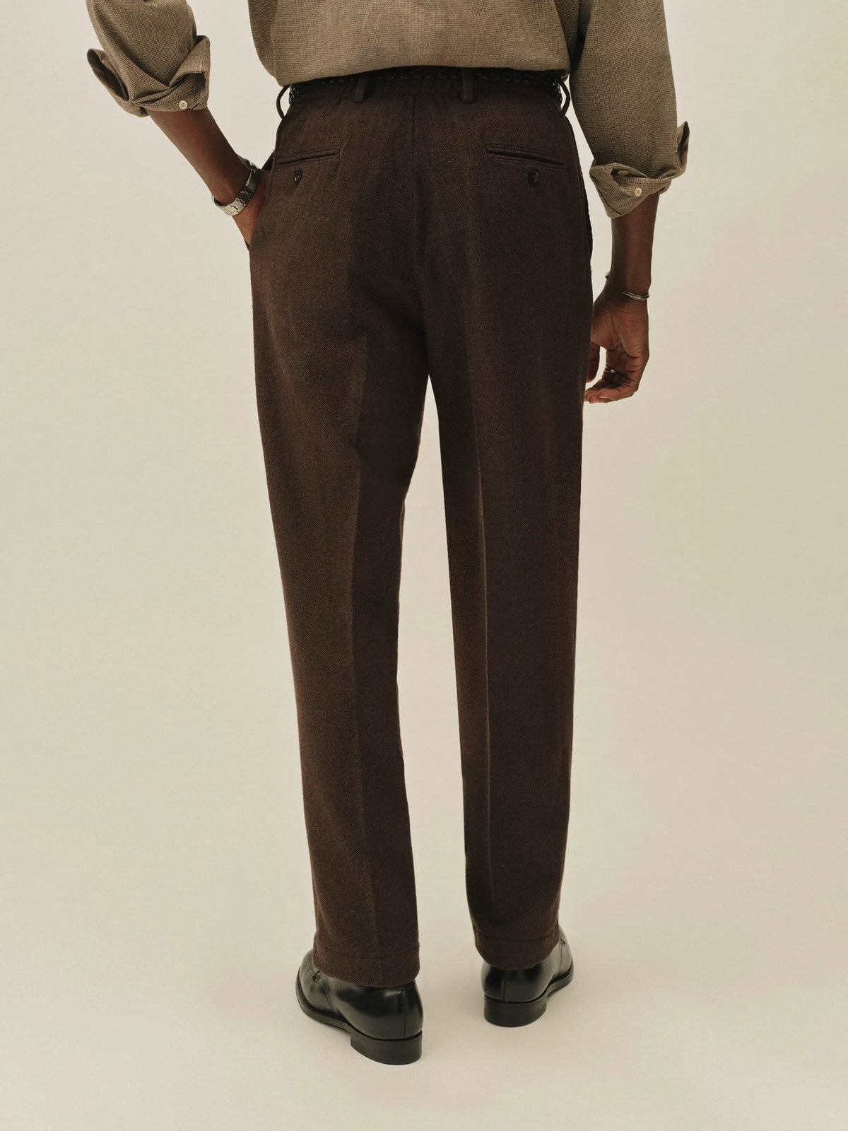 Dark Brown Herringbone Cloudloom Cotton Wool Romeo Pant
