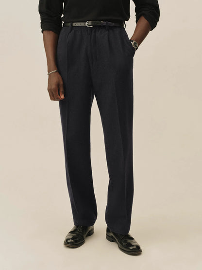 Navy Charcoal Herringbone Cloudloom Cotton Wool Romeo Pant