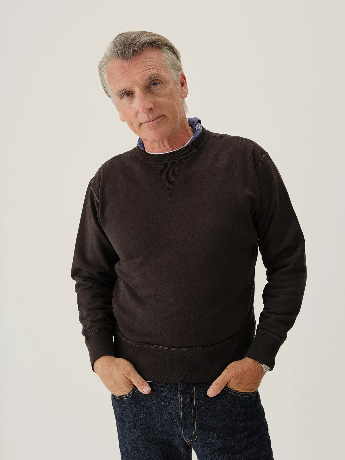 Black Sunfade Welterweight Double V Crew Sweatshirt