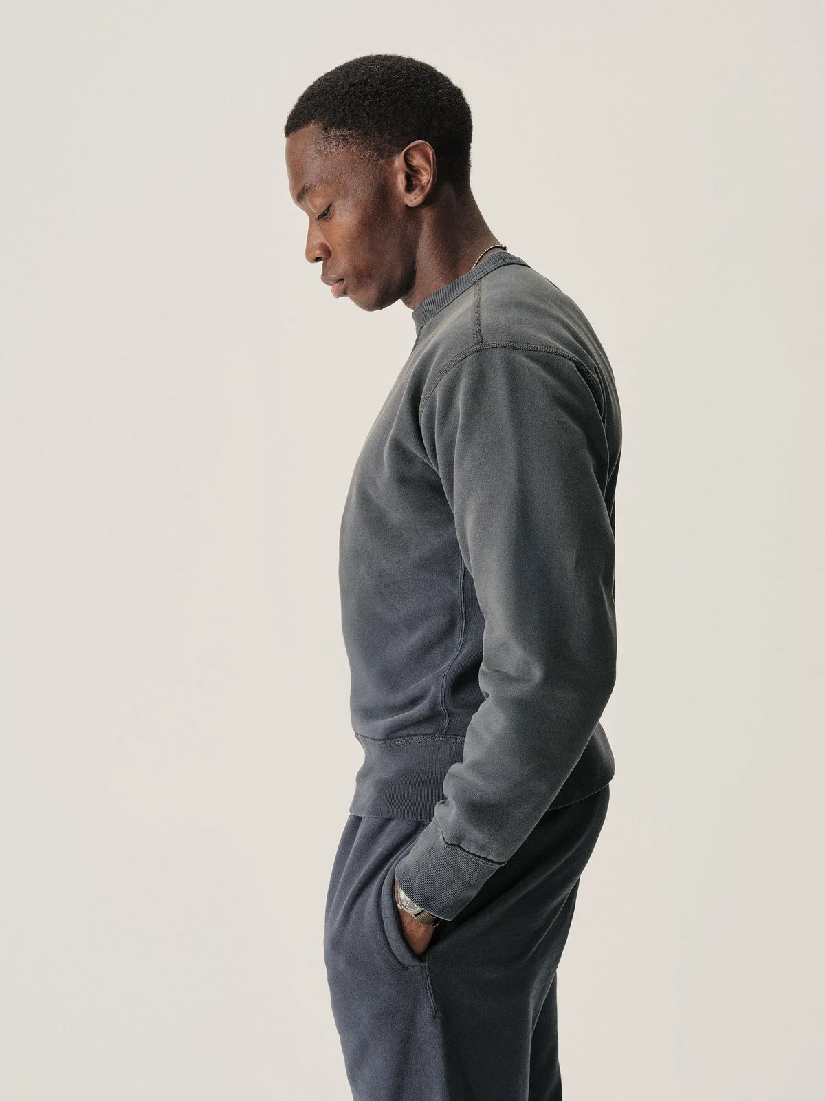 Navy Sunfade Welterweight Double V Crew Sweatshirt