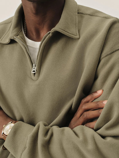 Faded Olive Venice Wash Featherweight Terry Quarter Zip