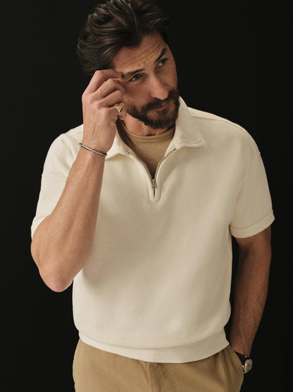 Natural Venice Wash Featherweight Terry S/S Quarter Zip