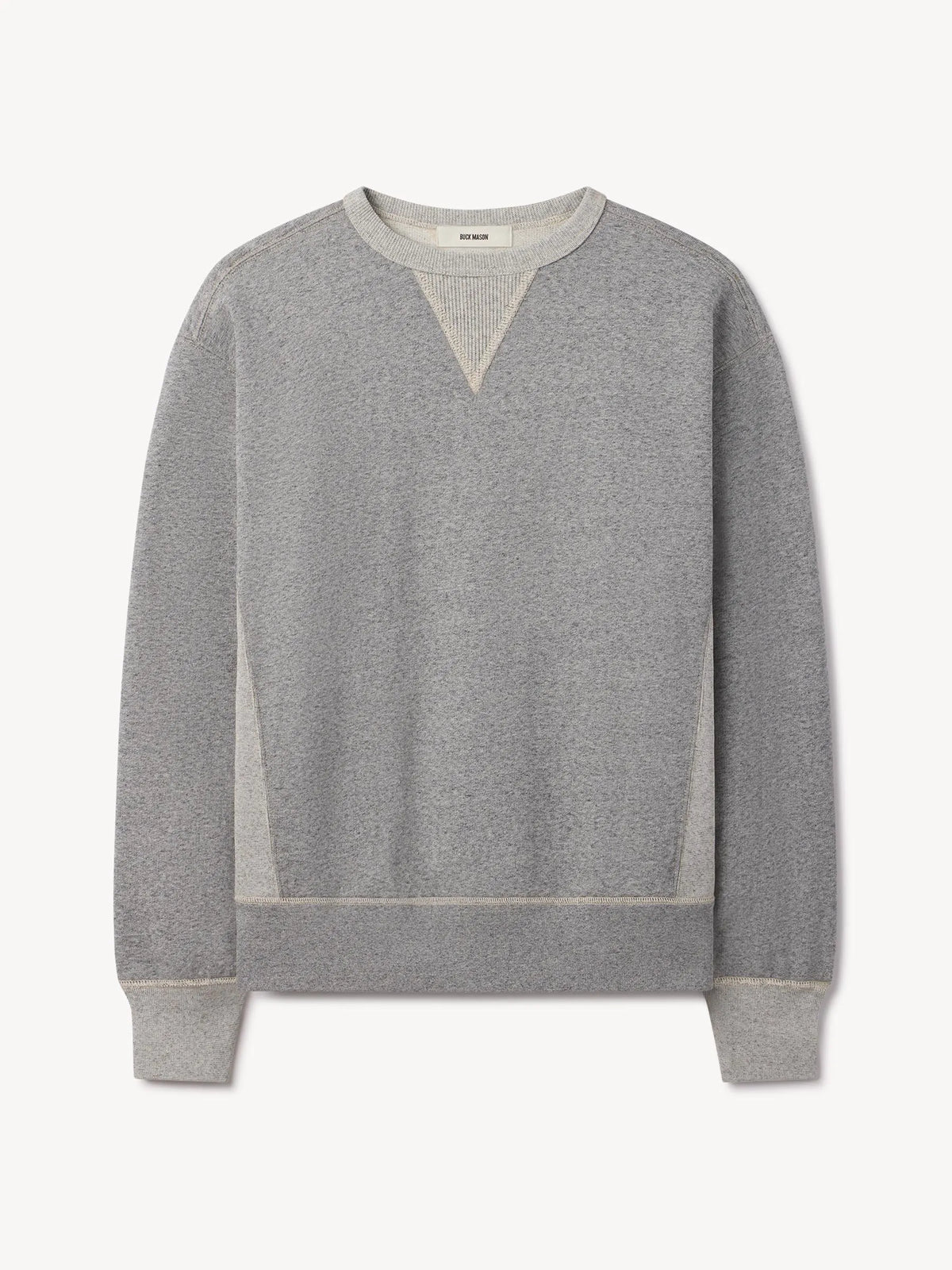 Two Tone Heather Grey Welterweight Double V Crew Sweatshirt