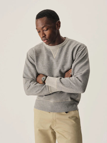 Two Tone Heather Grey Welterweight Double V Crew Sweatshirt