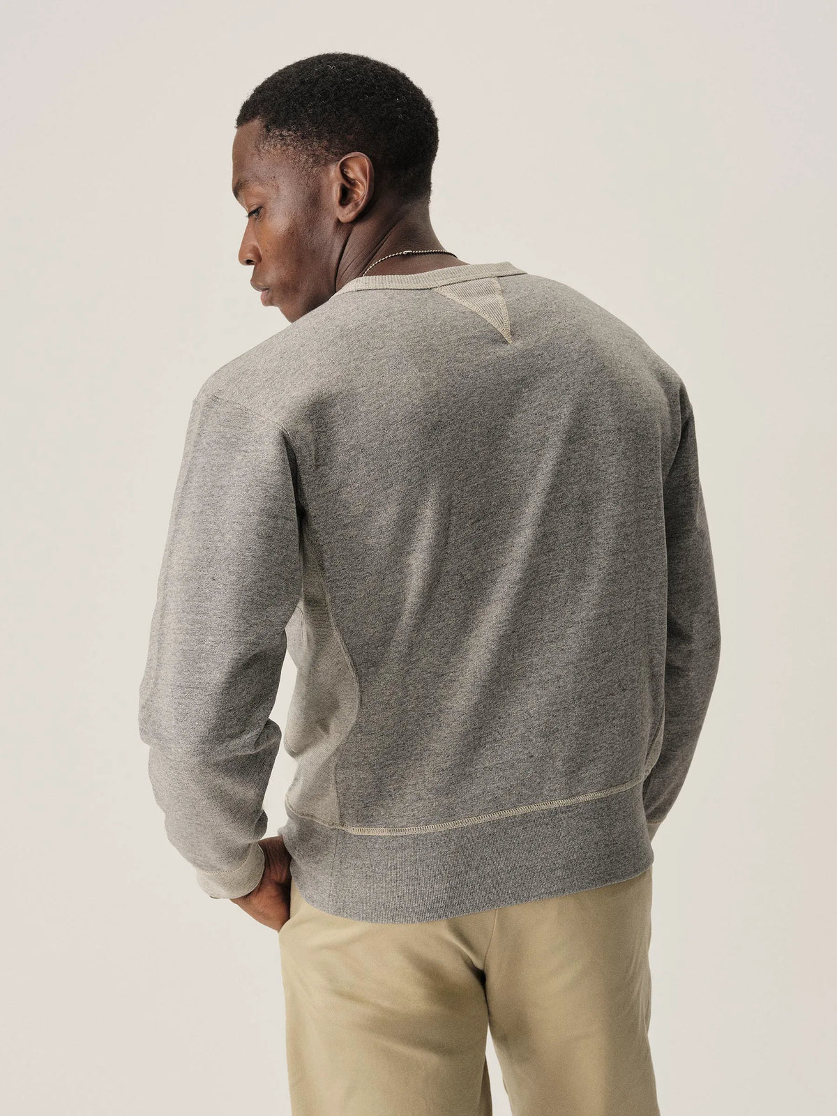 Two Tone Heather Grey Welterweight Double V Crew Sweatshirt